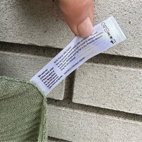 Eileen Fisher Pointelle Knit Pistachio Sage Green Open Front Hemp Blend Cardigan - Picture 7 of 9